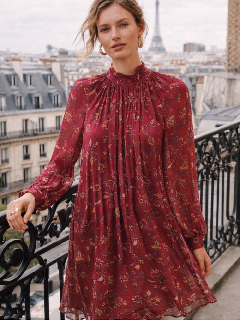 Sezane Ally Dress in Mona Burgundy Floral size 36 S mini